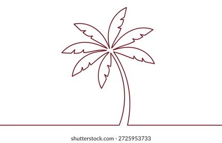 Dibujo de una sola línea de Vector de palmera de coco. Silueta de planta minimalista para la agencia de viajes del complejo de verano y el concepto de isla exótica.