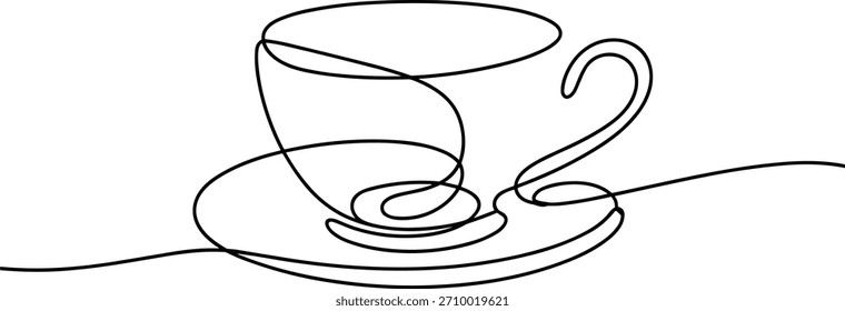 Desenho de linha única de uma xícara de café e pires linha contínua