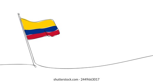 Dibujo de una sola línea de una bandera de Colombia. Línea continua Icono de la República de Colombia. Icono de una línea. Ilustración vectorial