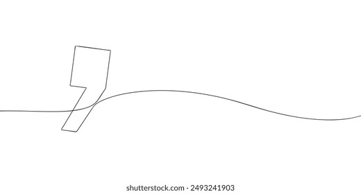 A single line drawing of a comma. Continuous line comma symbol icon. One line icon. Vector illustration.