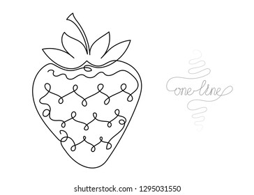 Single line drawing. Continuous one line art. Strawberry fruit. Hand drawn modern minimalistic design for creative logo, icon or emblem. Editable stroke.