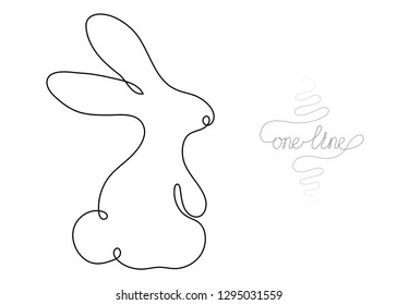 Single line drawing. Continuous one line art. Rabbit animal. Hand drawn modern minimalistic design for creative logo, icon or emblem. Editable stroke.