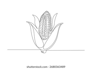 Dibujo de una sola línea de maíz en la mazorca
