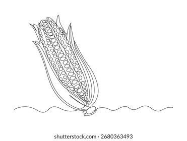 Dibujo de una sola línea de maíz en la mazorca