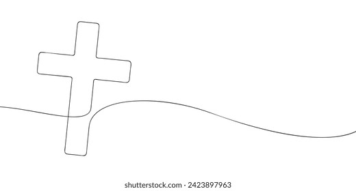 A single line drawing of a cross. Continuous line cross icon. One line icon. Vector illustration