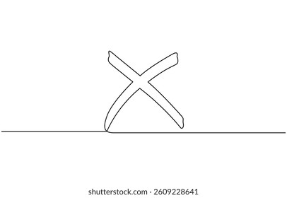 A single line drawing of a cross. Continuous one line cross icon, Continuous Line Draw Long line icon x.