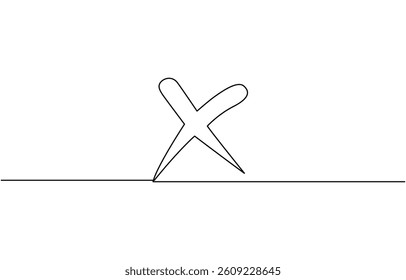 A single line drawing of a cross. Continuous one line cross icon, Continuous Line Draw Long line icon x.