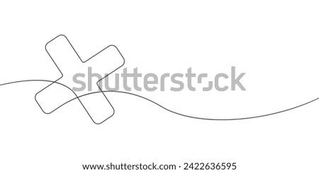 A single line drawing of a cross. Continuous line cross icon. One line icon. Vector illustration