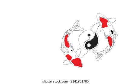 single line drawing of cute beauty koi fish. Modern continuous line draw design vector graphic illustration