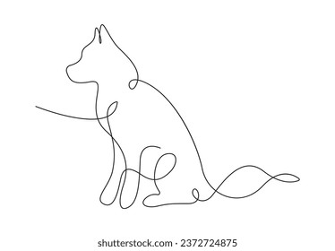 Single line drawing of cute dog. Isolated on white background vector illustration. Pro vector.