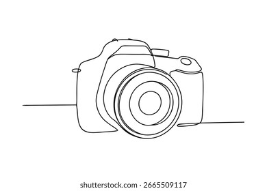 Línea única que dibuja un equipo de Fotografía de la cámara de D S L R