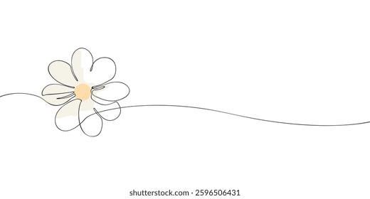 Single line drawing of a daisy with a yellow center and subtle shading, representing simplicity, nature, and modern floral design.  
