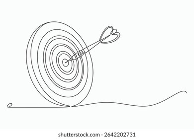 Single line drawing dart hitting bullseye target