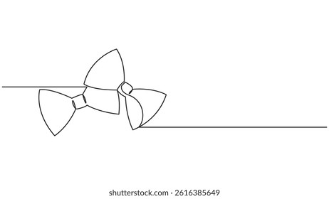 Single line drawing of a decorative bow, continuous line art illustration