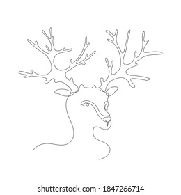 Single line drawing a deer. Postcard in one line. holiday element for losses, calendars. vector illustration