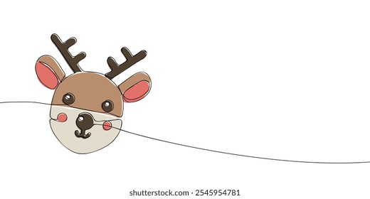 A single line drawing of a deer snout. Continuous line Santa Claus's reindeer icon in color. One line icon. Vector illustration.