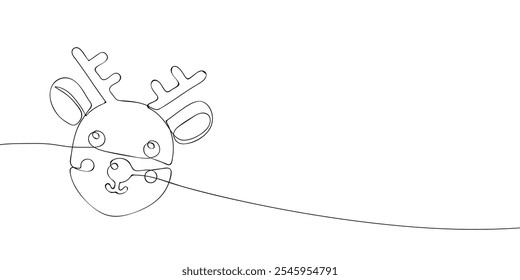 A single line drawing of a deer snout. Continuous line Santa Claus's reindeer icon. One line icon. Vector illustration.