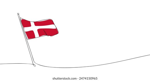 A single line drawing of a Denmark flag. Continuous line Denmark icon. One line icon. Vector illustration