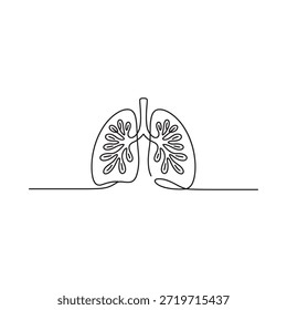 Dibujo de una sola línea que representa los pulmones humanos que muestra la anatomía del sistema respiratorio