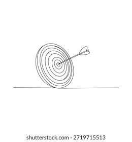 Un dibujo de una sola línea representa un dardo que golpea el centro de un objetivo
