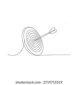 Un dibujo de una sola línea representa un dardo golpeando la diana de un objetivo