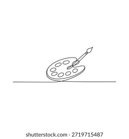 A single line drawing depicts a paint palette and brush with simplicity