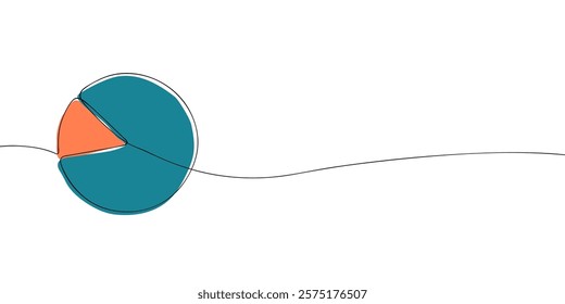 A single line drawing of a diagram. Continuous line pie chart icon in color. One line graph icon. Vector illustration.