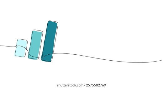 A single line drawing of a diagram. Continuous line chart icon in color. One line graph icon. Vector illustration.