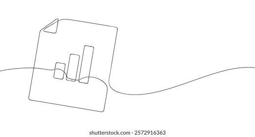 A single line drawing of a diagram file. Continuous line chart icon. One line icon graph file. Vector illustration.