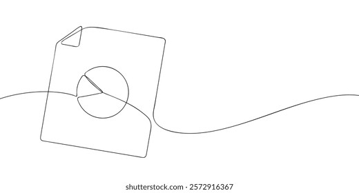 A single line drawing of a diagram file. Continuous line pie chart icon. One line icon graph file. Vector illustration.