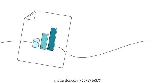 A single line drawing of a diagram file. Continuous line chart icon in color. One line icon graph file. Vector illustration.