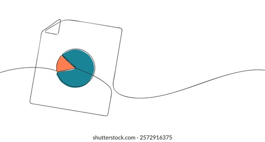 A single line drawing of a diagram file. Continuous line pie chart icon in color. One line icon graph file. Vector illustration.
