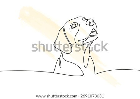 Single line drawing a dog with head tilted mouth open animal canine