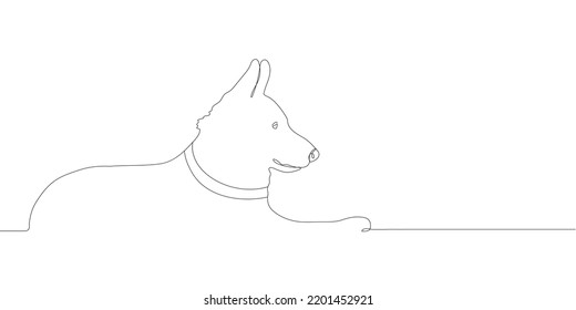 Single line drawing of a dog. One line border