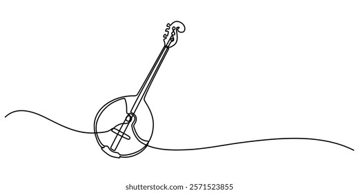 A single line drawing of a domra. Continuous domra icon. One line icon. Vector illustration, string domra continuous one drawing, outline pro vector illustration. simple minimal concept. 