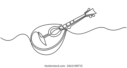 A single line drawing of a domra. Continuous line domra icon. One line icon. Vector illustration, Domra in a single line drawing. Modern illustration, pro vector. simple minimal concept. 