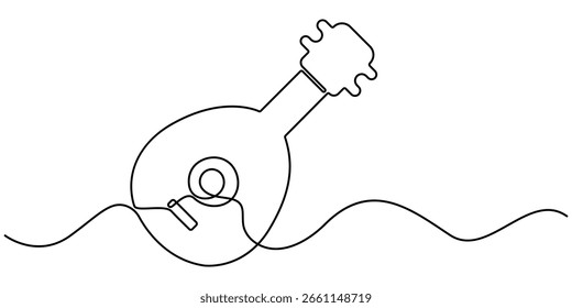A single line drawing of a domra. Continuous line domra icon. One line icon. Vector illustration, Domra in a single line drawing. Modern illustration, pro vector. simple minimal concept. 