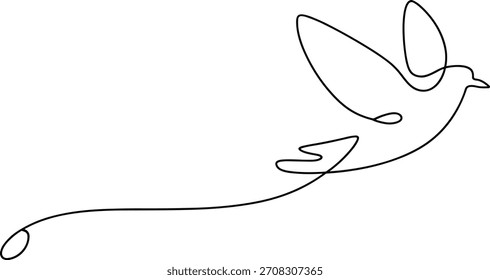 Dibujo de una sola línea de una paloma en vuelo pájaro volando