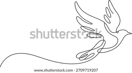 Single line drawing of a dove in flight bird flying