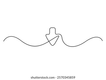 A single line drawing of a down arrow. Continuous line down arrow icon. Vector illustration