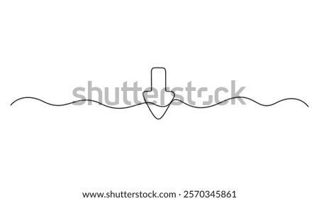 A single line drawing of a down arrow. Continuous line down arrow icon. Vector illustration