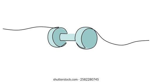 Single line drawing of dumbbells. Symbol of exercise, weightlifting, and muscle training. Vector illustration hand drawn.