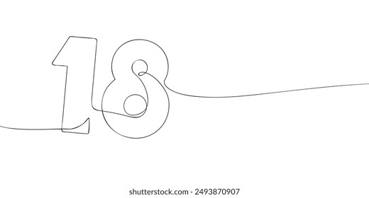 A single line drawing of a eighteen symbol. Continuous line eighteenth number icon. One line icon. Vector illustration.