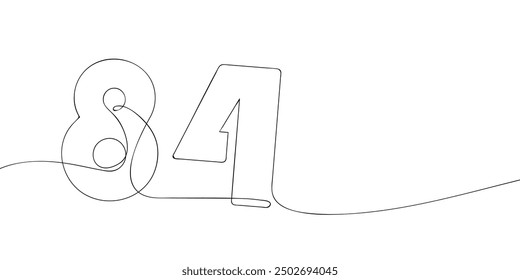 A single line drawing of a eighty four symbol. Continuous line eighty fourth number icon. One line icon. Vector illustration.