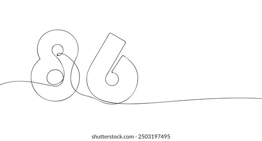 A single line drawing of a eighty six symbol. Continuous line eighty sixth number icon. One line icon. Vector illustration.