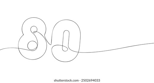 A single line drawing of a eighty symbol. Continuous line eightieth number icon. One line icon. Vector illustration.