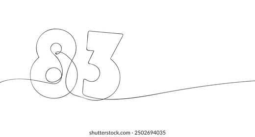 A single line drawing of a eighty three symbol. Continuous line eighty third number icon. One line icon. Vector illustration.