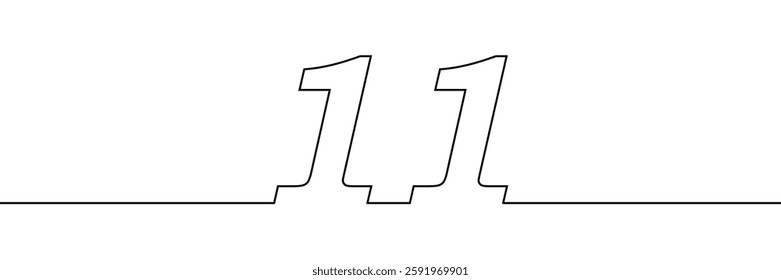 A single line drawing of a eleven symbol. One line icon. Continuous line eleventh number icon. Vector illustration.