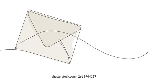 Einzeilige Zeichnung eines Umschlags. Farbiges Symbol für fortlaufende Linie. Vektorgrafik.