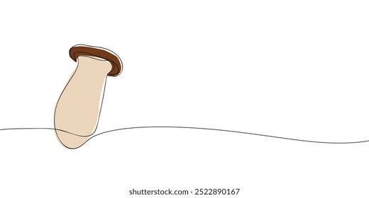 A single line drawing of a eryngi mushroom. Continuous line thanksgiving icon in color. One line icon. Vector illustration.